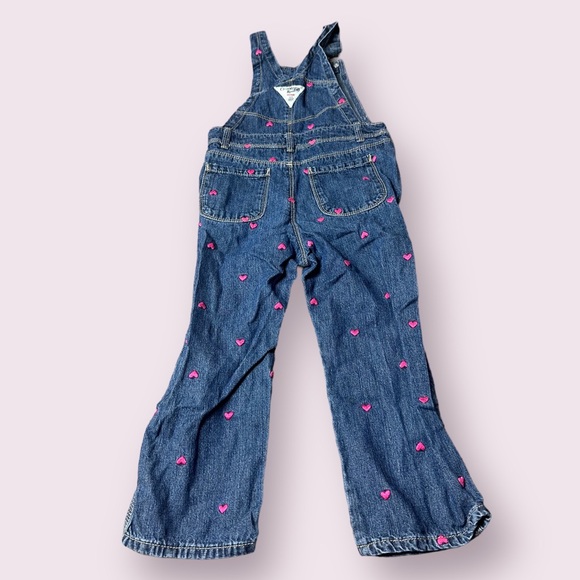 Toddler Girl OshKosh B’Gosh Denim Overalls With All Over Heart Print Size 4T - Picture 2 of 8